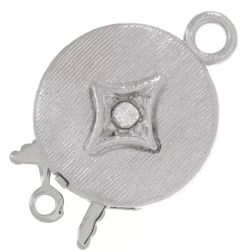 18x12mm Round clip clasp with stripes and rhinestones - rhombus - Rhodium x1