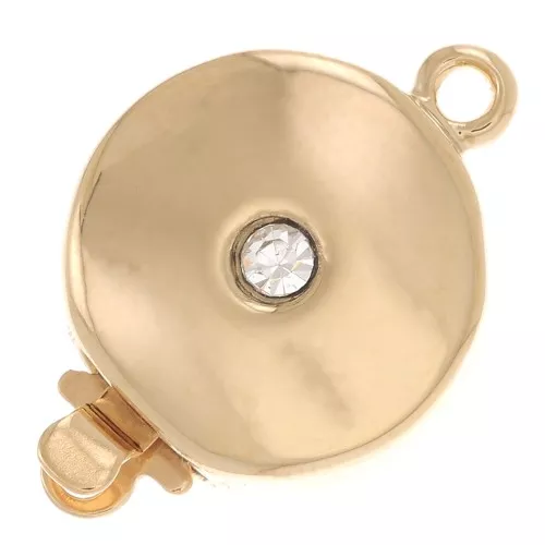 17.5x12mm Round rhinestone clip clasp - Gold - Crystal x1