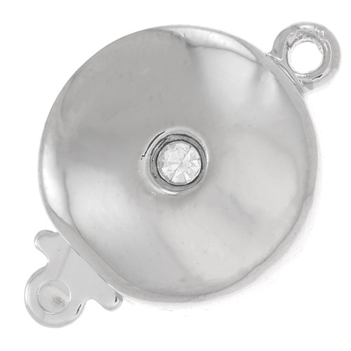 17.5x12mm Round rhinestone clip clasp - Rhodium - Crystal x1