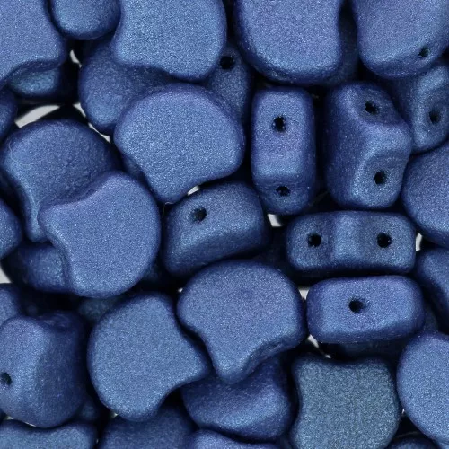 7.5x7.5mm 2-hole Ginko Duo Czech Glass Beads - Metallic Suede Blue x10g
