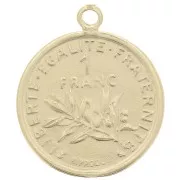 16mm 925 Sterling Silver Coin Charm - 1 Franc - Gold x1