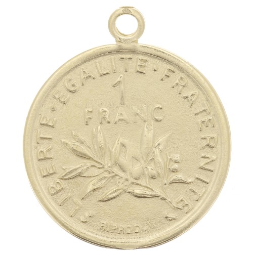 16mm 925 Sterling Silver Coin Charm - 1 Franc - Gold x1