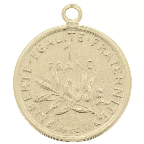 16mm 925 Sterling Silver Coin Charm - 1 Franc - Gold x1