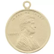 16mm 925 Sterling Silver Coin Charm - 1 Cent - Gold x1