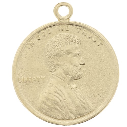 16mm 925 Sterling Silver Coin Charm - 1 Cent - Gold x1