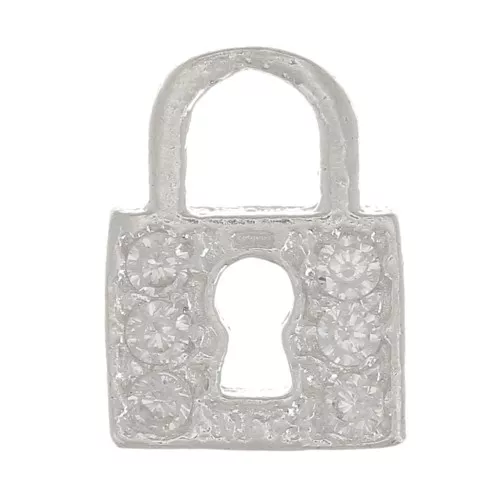 10x7mm 925 Sterling Silver Padlock charm with zirconium oxide - Crystal x1
