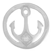 10mm 925 Sterling Silver Round charm anchor motif with zirconium oxide - Crystal x1
