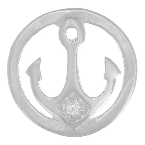 10mm 925 Sterling Silver Round charm anchor motif with zirconium oxide - Crystal x1