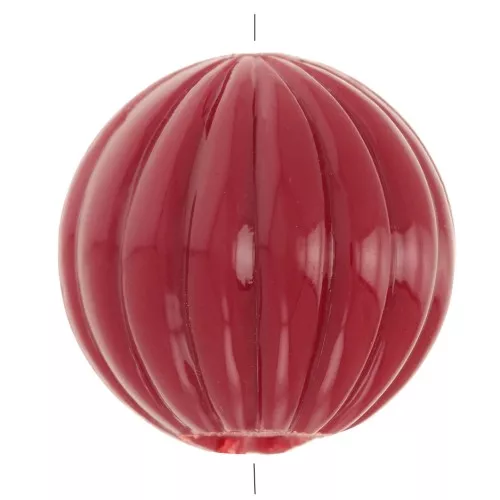 14mm Opaque resin striated round bead - Dark Red x1