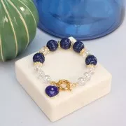 14mm Opaque resin striated round bead - Dark Blue x1