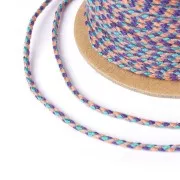 2mm braided cotton cord - Turquoise - Orange - Purple - Light Grey x1m