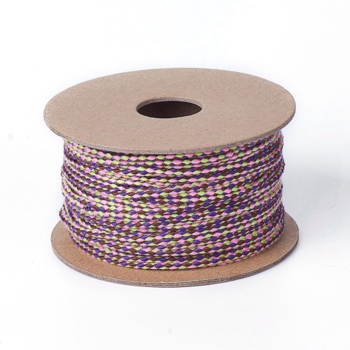 2mm braided coton cord - Plum - Pink - Light yellow x1m