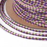 2mm braided coton cord - Plum - Pink - Light yellow x1m