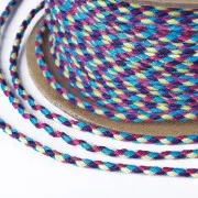 2mm braided cotton cord - Plum - Blue - Purple - Light yellow x1m