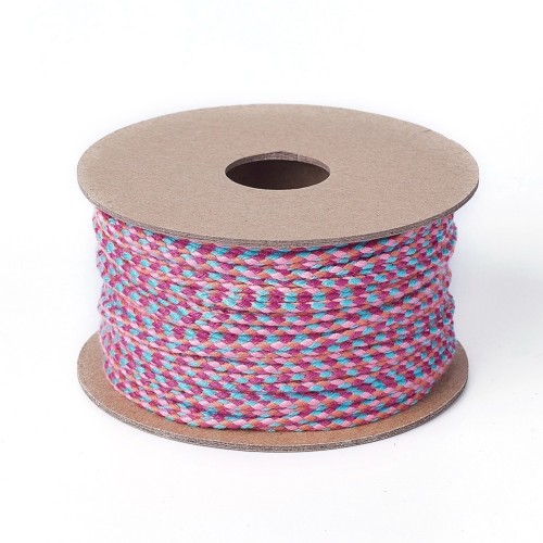 2mm braided cotton cord - Light pink - Orange - Fuchsia - Turquoise x1m