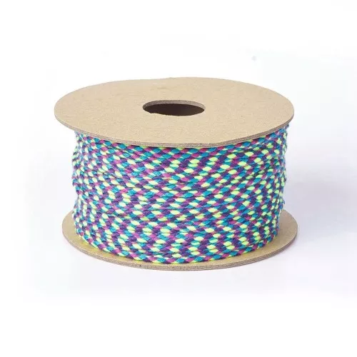 2mm braided cotton cord - Plum - Pigeon blue - Neon green x1m