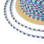 2mm braided cotton cord - Plum - Pigeon blue - Neon green x1m