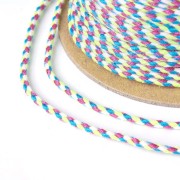 2mm braided cotton cord - Neon green - Plum - Light grey - Duck blue x1m