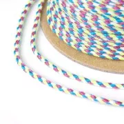 2mm braided cotton cord - Neon green - Plum - Light grey - Duck blue x1m