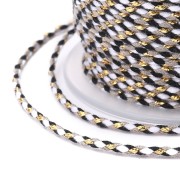 1.5mm Braided cotton cord and metallic thread - White - Black - Grey - Gold x1m