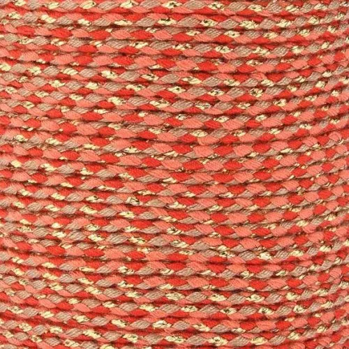 1.5mm Braided cotton cord and metallic thread - Red - Coral - Brown - Gold x1m