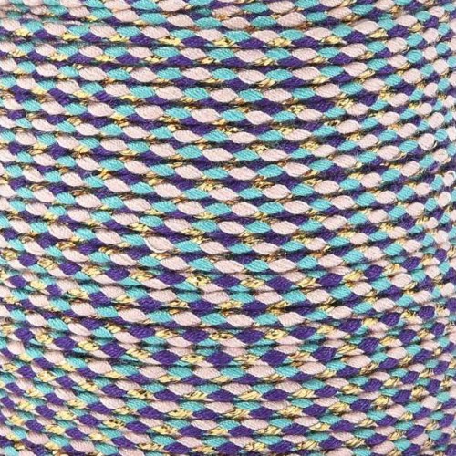 1.5mm Braided cotton cord & metallic thread Purple - Turquoise - Brown - Goldx1m