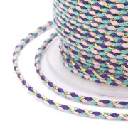 1.5mm Braided cotton cord & metallic thread Purple - Turquoise - Brown - Goldx1m