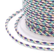 1.5mm Braided cotton cord & metallic thread Purple - Turquoise - Brown - Goldx1m