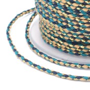 1.5mm Braided cotton cord and metallic thread - Multi blue - Sand - Gold x1m