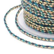1.5mm Braided cotton cord and metallic thread - Multi blue - Sand - Gold x1m