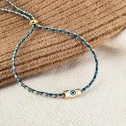 1.5mm Braided cotton cord and metallic thread - Multi blue - Sand - Gold x1m