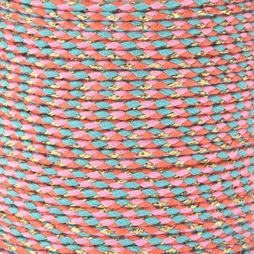 1.5mm Braided cotton cord & metallic thread Coral - Pink - Turquoise - Gold x1m