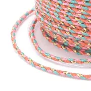 1.5mm Braided cotton cord & metallic thread Coral - Pink - Turquoise - Gold x1m