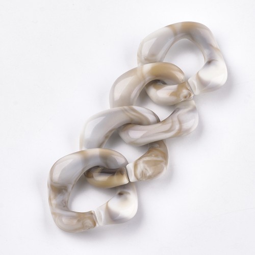 31x29mm Square twisted acrylic link - White - Marbled Brown x1