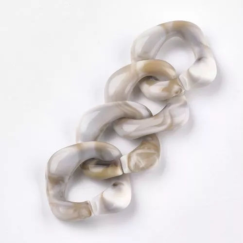 31x29mm Square twisted acrylic link - White - Marbled Brown x1