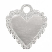 10x9mm Heart charm with small balls - Ex-Voto style - Fine Silver plating x1