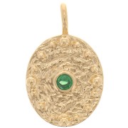 21x13mm Oval hammered pendant with zirconium oxide - Fine gold plated - Emerald x1|raw }}