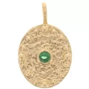 21x13mm Oval hammered pendant with zirconium oxide - Fine gold plated - Emerald x1