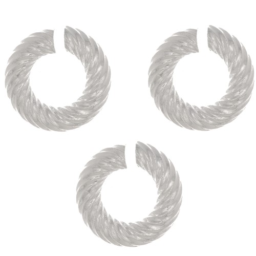 8x2mm Round Twisted Open jump Rings - Fine Silver Plating x5