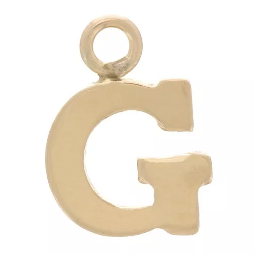 8mm Alphabet letter Charm with closed ring - G - Light Gold filled x1