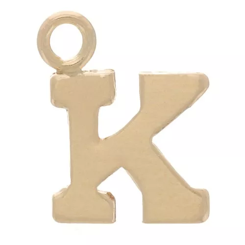 8mm Alphabet letter Charm with closed ring - K - Light Gold filled x1