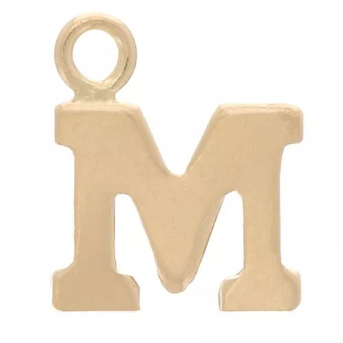 8mm Alphabet letter Charm with closed ring - M - Light Gold filled x1