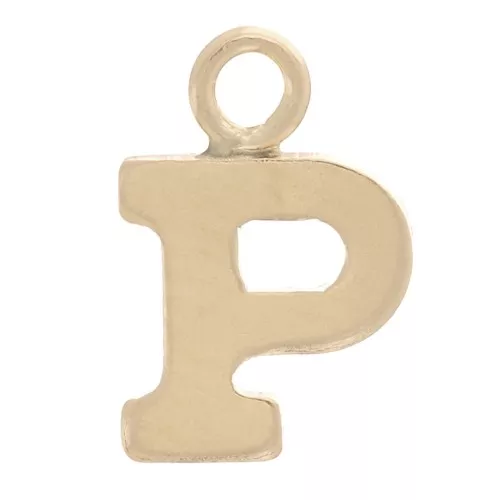 8mm Alphabet letter Charm with closed ring - P - Light Gold filled x1