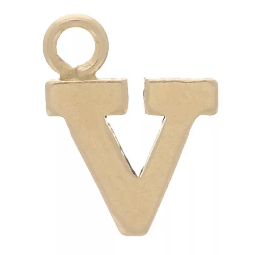 8mm Alphabet letter Charm with closed ring - V - Light Gold filled x1