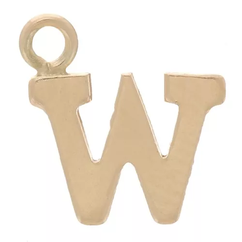 8mm Alphabet letter Charm with closed ring - W - Light Gold filled x1