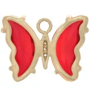15x20mm Glass Butterfly Pendant with Zircon - Gold - Red - Crystal x1