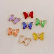 15x20mm Glass Butterfly Pendant with Zircon - Gold - Red - Crystal x1