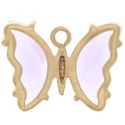 15x20mm Glass Butterfly Pendant with Zircon - Gold - Purple - Crystal x1