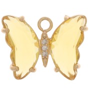 15x20mm Glass Butterfly Pendant with Zircon - Gold - Yellow - Crystal x1|raw }}