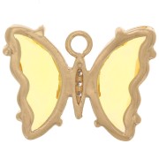 15x20mm Glass Butterfly Pendant with Zircon - Gold - Yellow - Crystal x1